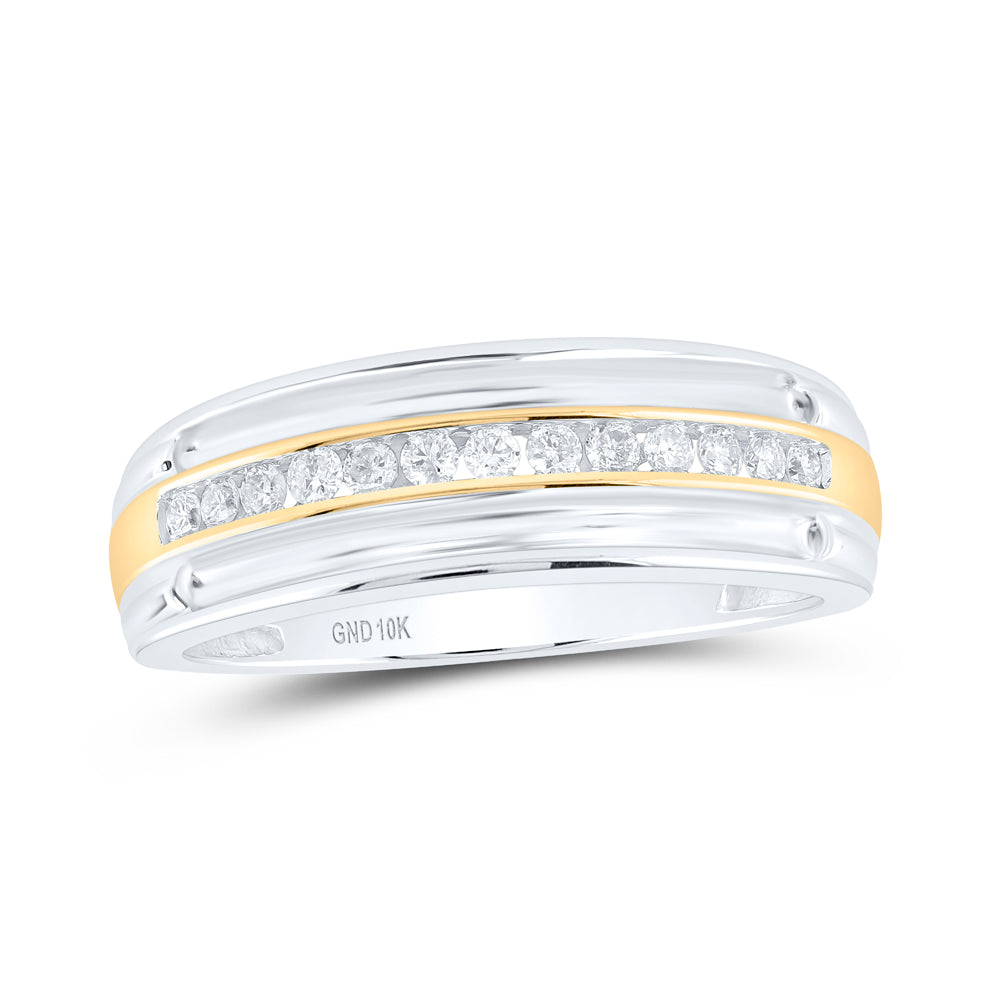 10kt Two-tone White Gold Mens Round Diamond Wedding Anniversary Band Ring 1/4 Cttw