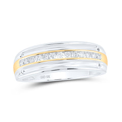 10kt Two-tone White Gold Mens Round Diamond Wedding Anniversary Band Ring 1/4 Cttw