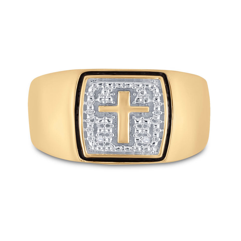 10kt Yellow Gold Mens Round Diamond Cross Band Ring .01 Cttw