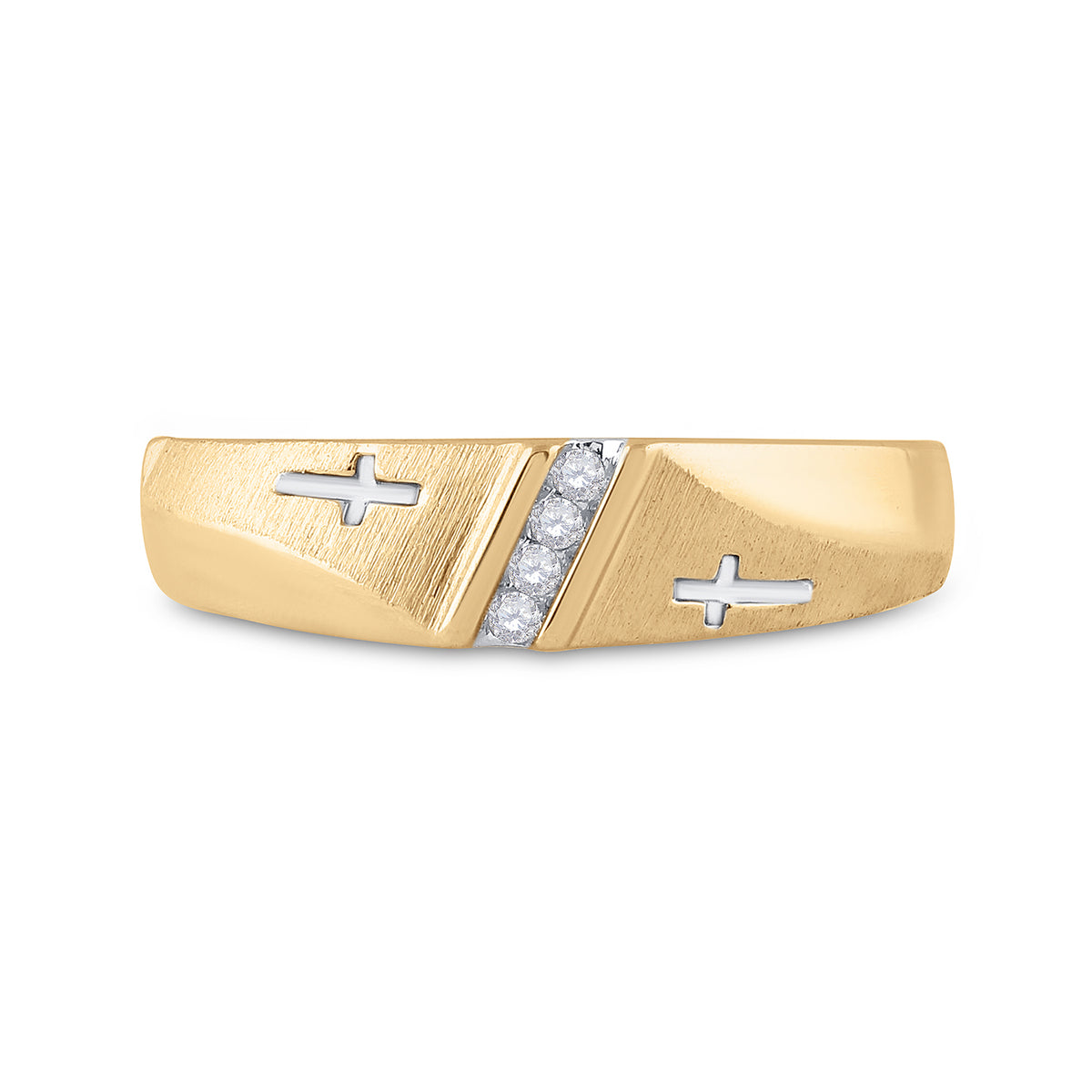 14kt Yellow Gold Mens Round Diamond Double Cross Wedding Band Ring 1/20 Cttw