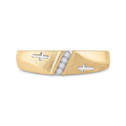 14kt Yellow Gold Mens Round Diamond Double Cross Wedding Band Ring 1/20 Cttw