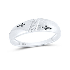 10kt White Gold Mens Round Diamond Single Row Cross Wedding Band 1/20 Cttw