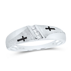 14kt White Gold Mens Round Diamond Single Row Cross Wedding Band 1/20 Cttw