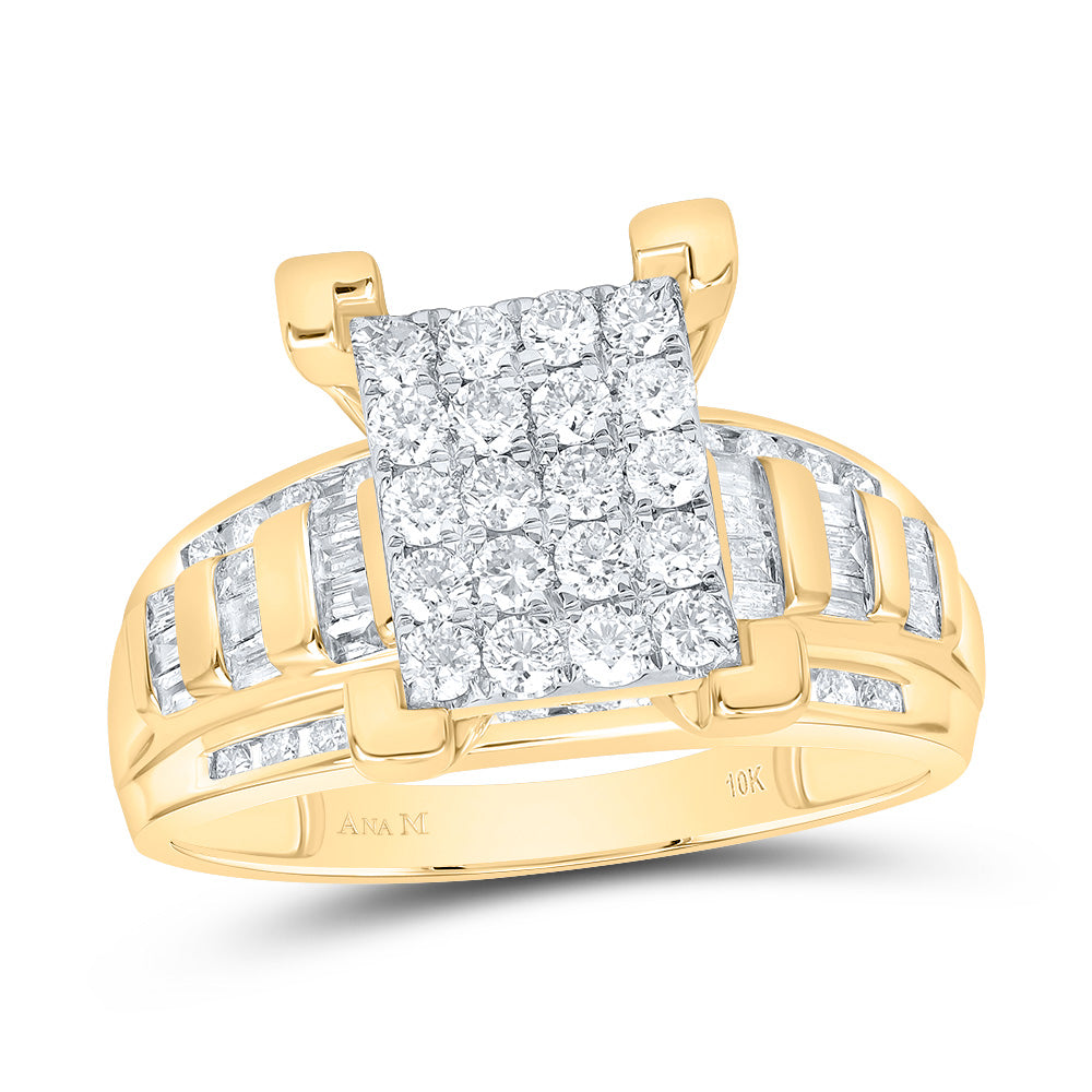 10kt Yellow Gold Womens Round Diamond Cindys Dream Cluster Bridal Wedding Engagement Ring 7/8 Cttw - Size 9