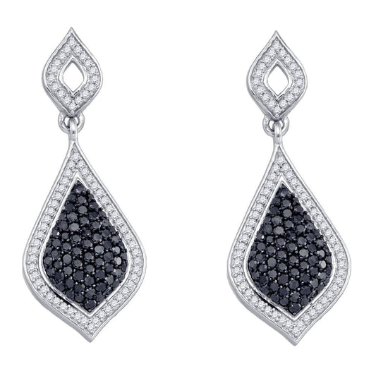 10kt White Gold Womens Round Black Color Enhanced Diamond Dangle Earrings 2.00 Cttw