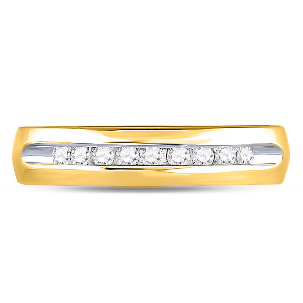 14kt Yellow Gold Mens Round Diamond Single-row Channel-set Wedding Band Ring 1/4 Cttw