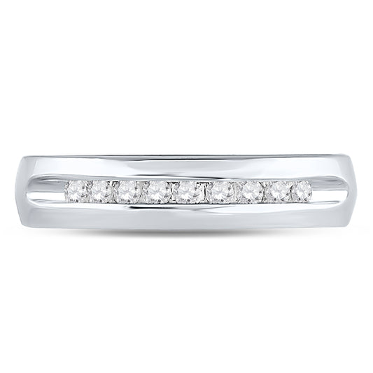 14kt White Gold Mens Machine Set Round Diamond Wedding Channel Band Ring 1/4 Cttw