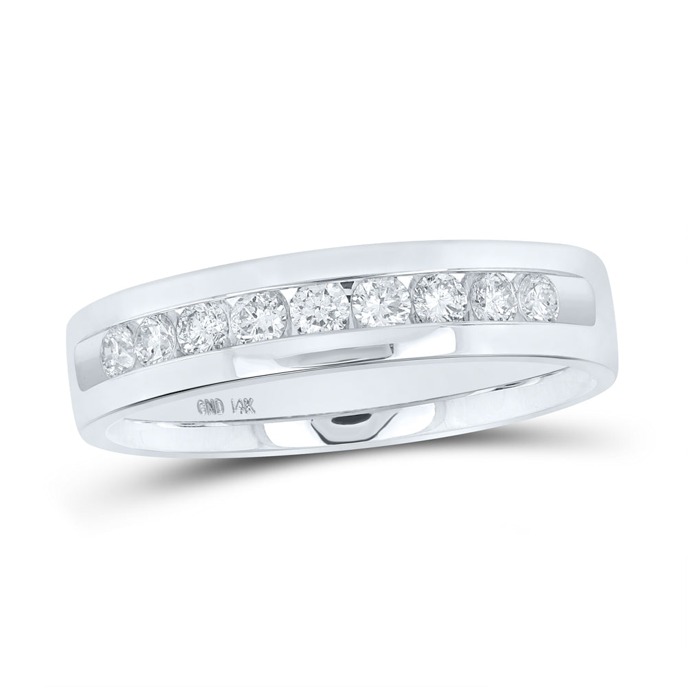 14kt White Gold Mens Round Diamond Single-row Channel-set Wedding Band Ring 1/2 Cttw