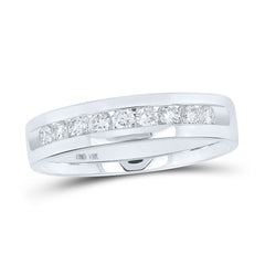 14kt White Gold Mens Round Diamond Single-row Channel-set Wedding Band Ring 1/2 Cttw