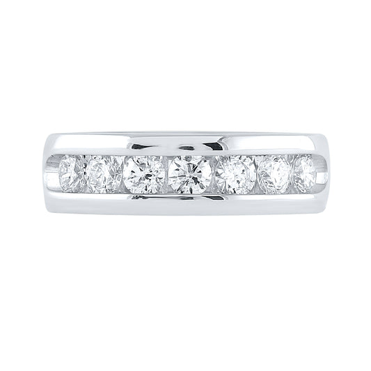 14kt White Gold Mens Machine Set Round Diamond Wedding Channel Band Ring 1-1/2 Cttw