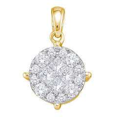 14kt Yellow Gold Womens Princess Round Diamond Cluster Pendant 2.00 Cttw