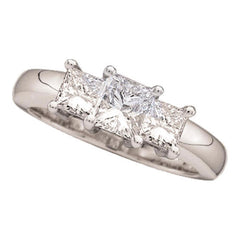 14kt White Gold Womens Princess Diamond 3-stone Bridal Wedding Engagement Ring 3/4 Cttw