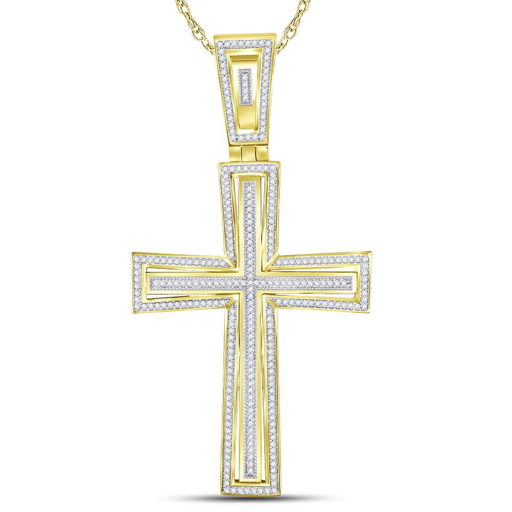 10kt Yellow Gold Mens Round Diamond Crucifix Cross Charm Pendant 3/4 Cttw