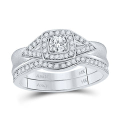 14kt White Gold Womens Round Diamond Bridal Wedding Engagement Ring Band Set 1/2 Cttw