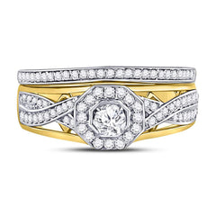 14kt Yellow Gold Womens Round Diamond Twist Bridal Wedding Engagement Ring Band Set 1/2 Cttw