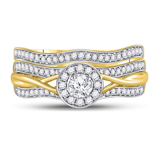 14kt Yellow Gold Round Diamond Bridal Wedding Ring Band Set 1/2 Cttw