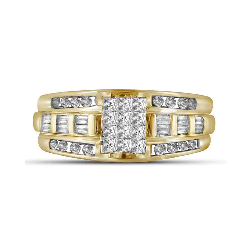 10kt Yellow Gold Womens Princess Diamond Cluster Bridal Wedding Engagement Ring 1/2 Cttw - Size 7.5