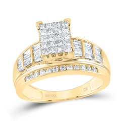 14kt Yellow Gold Womens Princess Diamond Cluster Bridal Wedding Engagement Ring 1.00 Cttw - Size 9