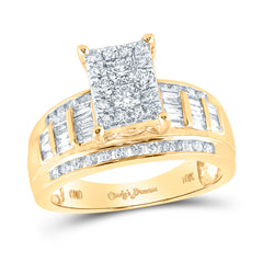 10kt Yellow Gold Womens Round Diamond Rectangle Cluster Bridal Wedding Engagement Ring 7/8 Cttw - Size 9