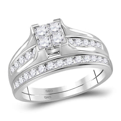 14kt White Gold Womens Princess Diamond Bridal Wedding Engagement Ring Band Set 1.00 Cttw - Size 8