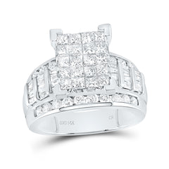 14kt White Gold Womens Princess Diamond Cluster Bridal Wedding Engagement Ring 2.00 Cttw - Size 11