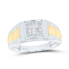 14kt White Gold Mens Princess Diamond Cluster Ring 1/4 Cttw