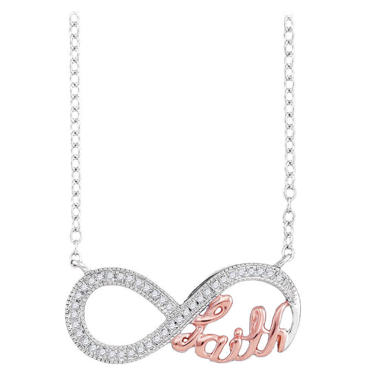 10k White Gold Pink 2-tone Womens Diamond Religious Infinity Pendant Necklace 1/10 Cttw