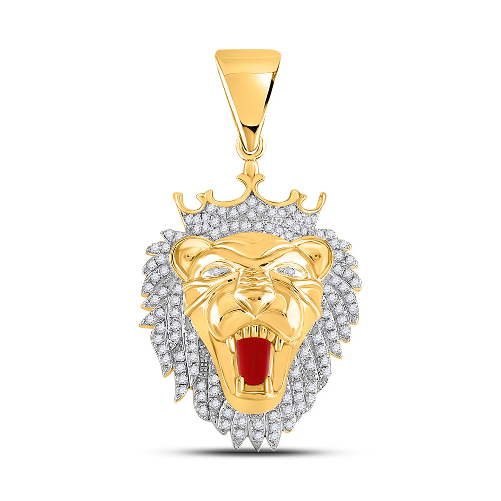 10kt Yellow Gold Mens Round Lion Diamond Charm Pendant 1.00 Cttw