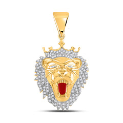 10kt Yellow Gold Mens Round Lion Diamond Charm Pendant 1.00 Cttw