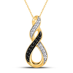 10kt Yellow Gold Womens Round Black Color Enhanced Diamond Vertical Infinity Pendant 1/12 Cttw