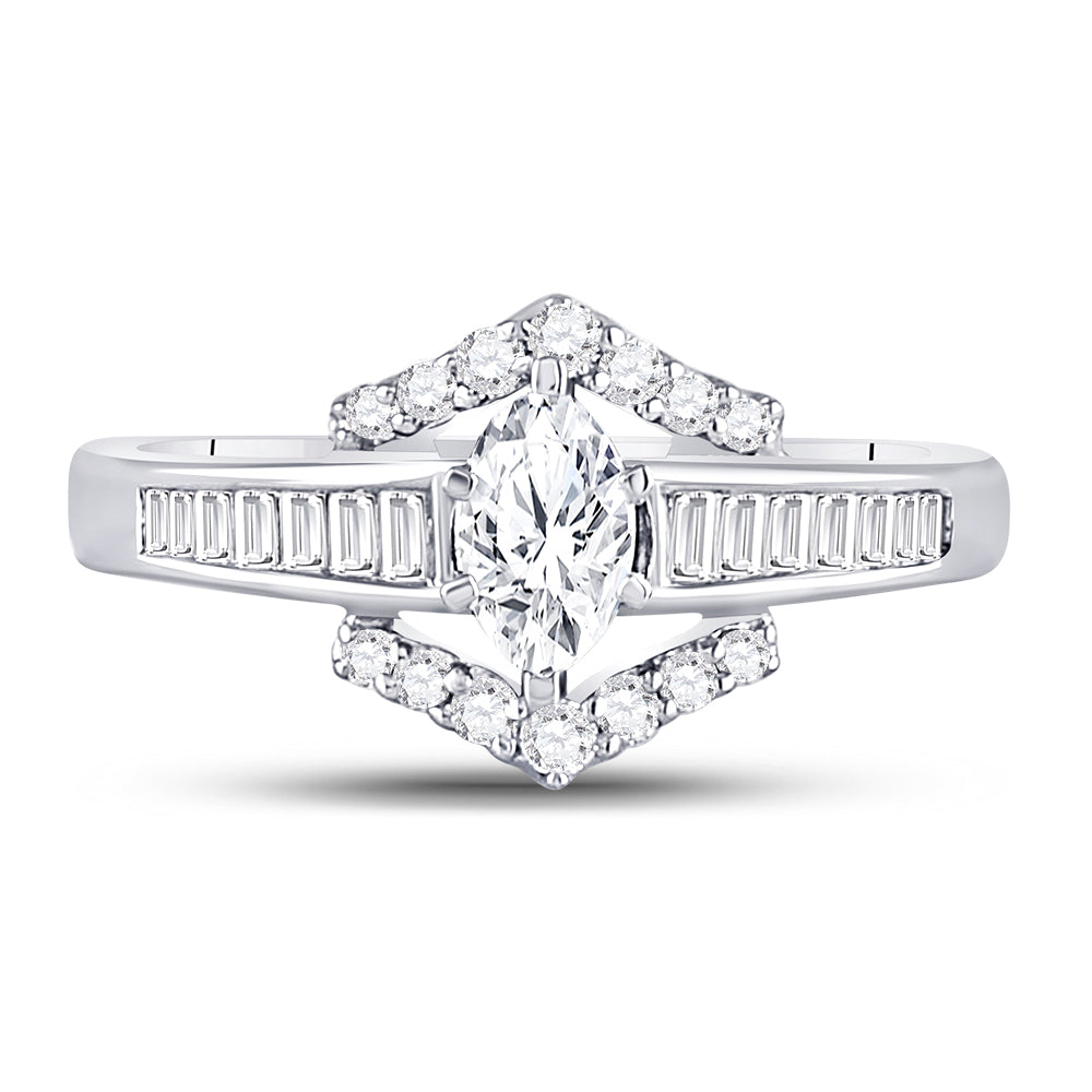 14kt White Gold Womens Marquise Diamond Solitaire Bridal Wedding Engagement Ring 3/4 Cttw