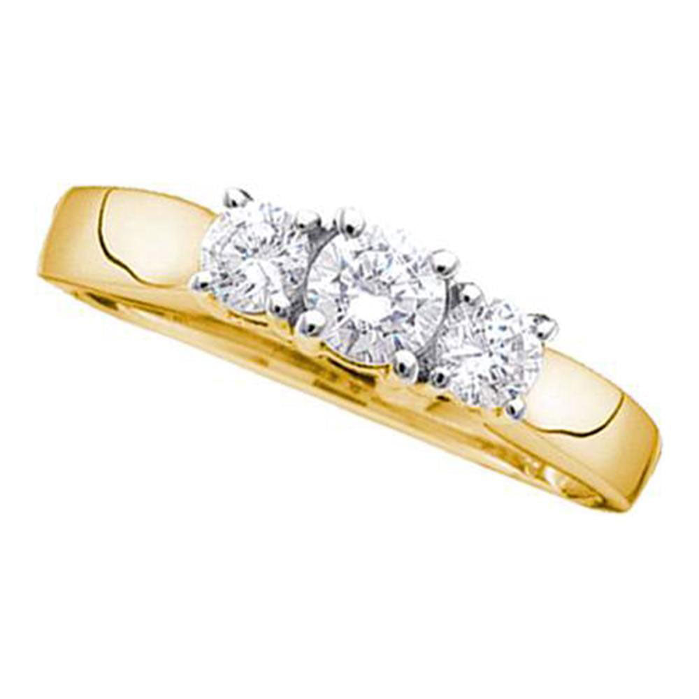 14kt Yellow Gold Womens Round Diamond 3-stone Bridal Wedding Engagement Ring 1.00 Cttw