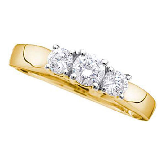 14kt Yellow Gold Womens Round Diamond 3-stone Bridal Wedding Engagement Ring 1.00 Cttw