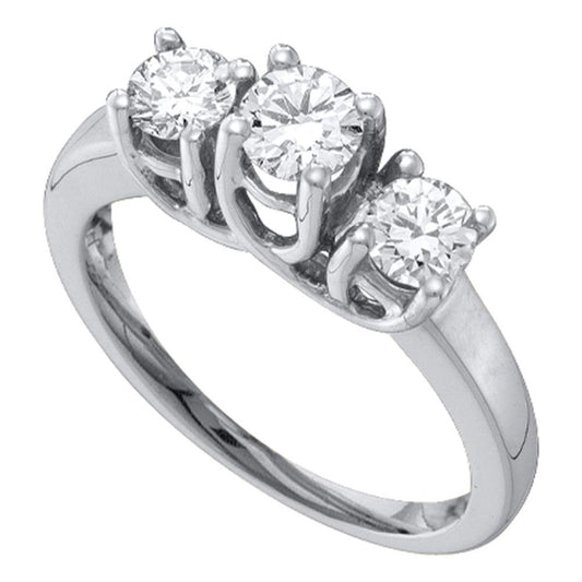 14kt White Gold Womens Round Diamond 3-stone Bridal Wedding Engagement Ring 1.00 Cttw