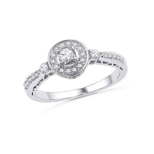 10kt White Gold Womens Round Diamond Solitaire Halo Bridal Wedding Engagement Ring 3/8 Cttw