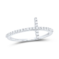 10kt White Gold Womens Round Diamond Cross Band Ring 1/5 Cttw