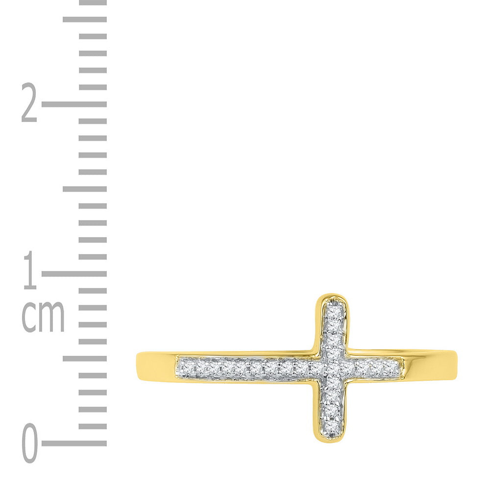 10kt Yellow Gold Womens Round Diamond Cross Religious Band Ring 1/20 Cttw