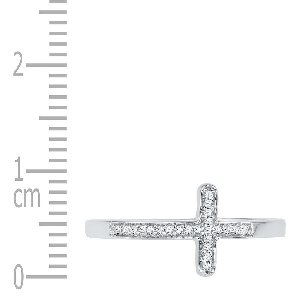 10kt White Gold Womens Round Diamond Cross Religious Band Ring 1/20 Cttw