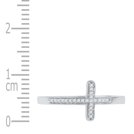 10kt White Gold Womens Round Diamond Cross Religious Band Ring 1/20 Cttw