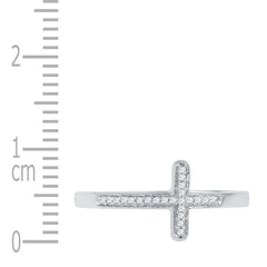 10kt White Gold Womens Round Diamond Cross Religious Band Ring 1/20 Cttw