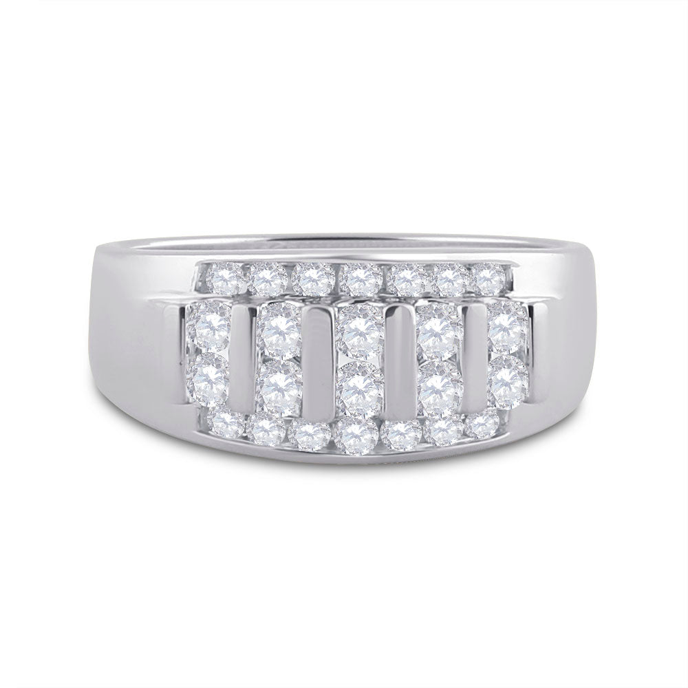 14kt White Gold Mens Round Diamond Wedding Channel Set Band Ring 1.00 Cttw