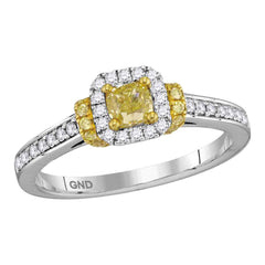 18kt White Gold Womens Princess Yellow Diamond Solitaire Bridal Wedding Engagement Ring 7/8 Cttw