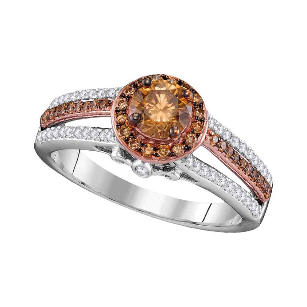 10kt Two-tone Gold Womens Round Brown Diamond Solitaire Bridal Wedding Engagement Ring 1.00 Cttw