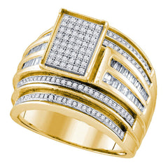 10kt Yellow Gold Womens Round Diamond Rectangle Cluster Bridal Wedding Engagement Ring 7/8 Cttw
