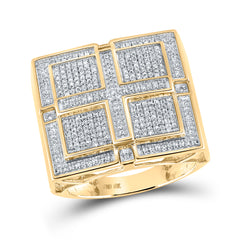 10kt Yellow Gold Mens Round Pave-set Diamond Square Cross Cluster Ring 1/2 Cttw