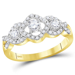 10kt Yellow Gold Womens Round Diamond 3-stone Bridal Wedding Engagement Ring 3/4 Cttw