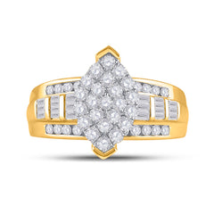 10kt Yellow Gold Womens Round Diamond Oval Cluster Bridal Wedding Engagement Ring 1.00 Cttw