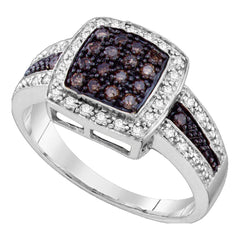 10kt White Gold Womens Round Brown Diamond Cluster Ring 1/2 Cttw - Size 8