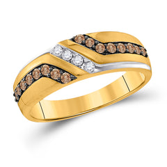 10kt Yellow Gold Mens Round Brown Diamond Wedding Anniversary Band Ring 1/3 Cttw