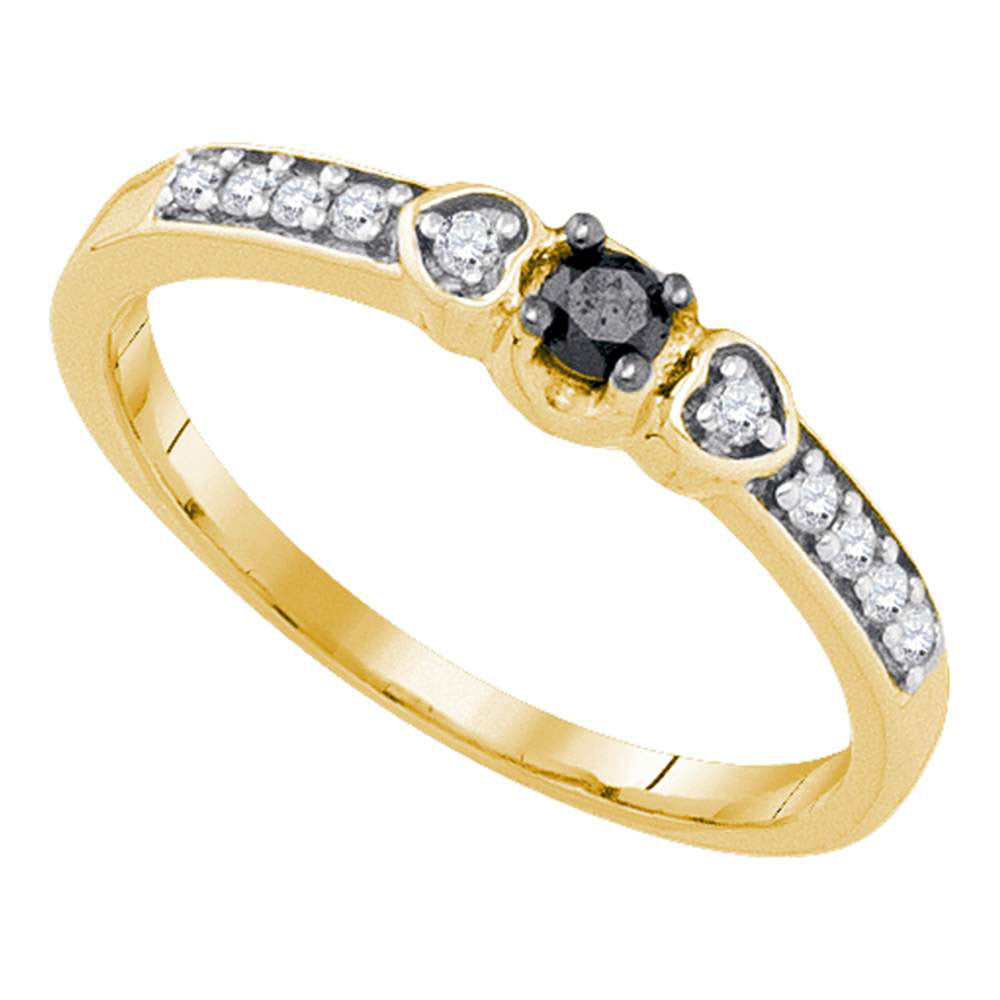 10kt Yellow Gold Womens Round Black Color Enhanced Diamond Solitaire Bridal Wedding Engagement Ring 1/5 Cttw